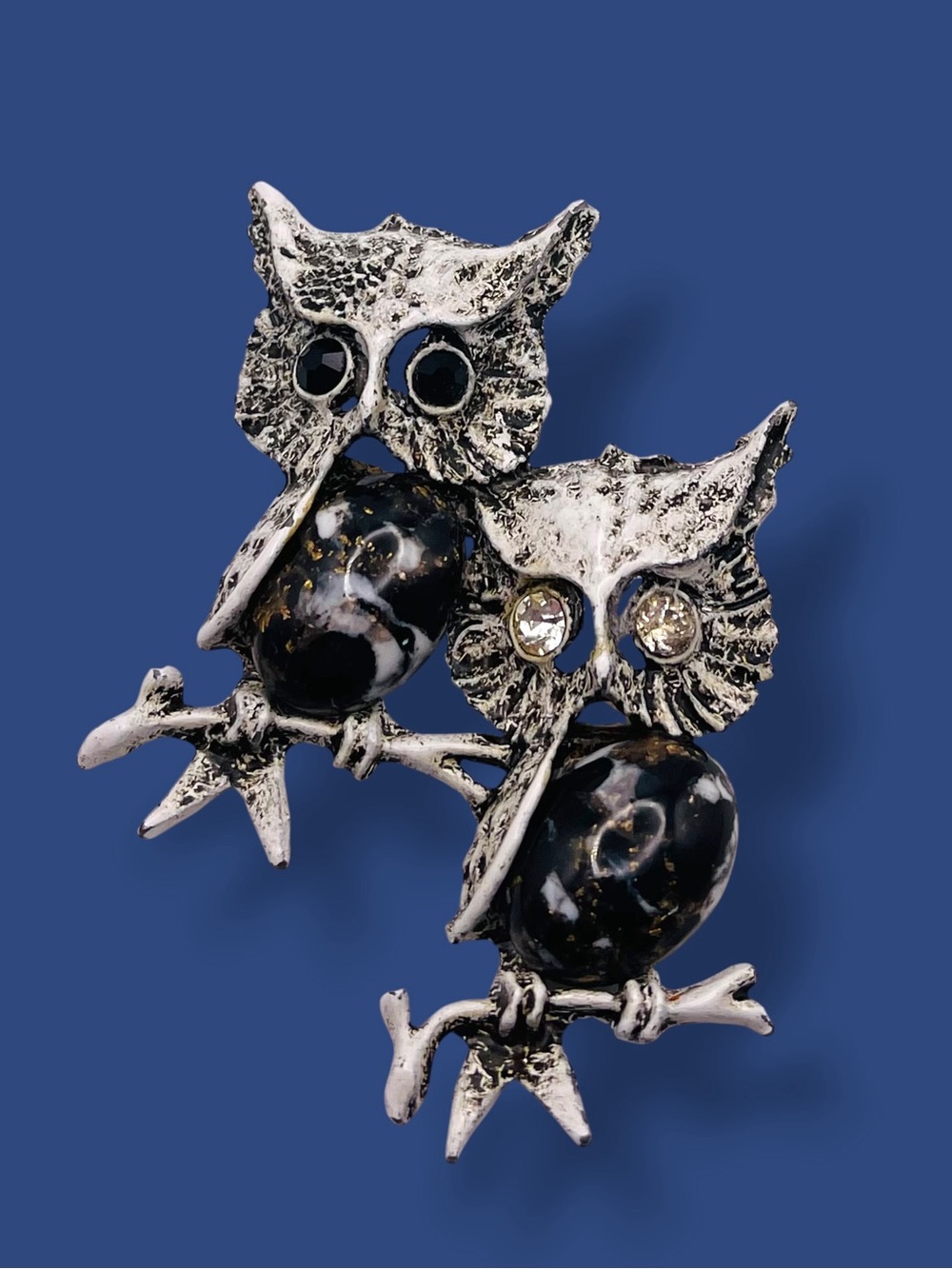 Vintage 1960s HMS Madeira Creations Zebra Jasper Double Owl Brooch Pendant